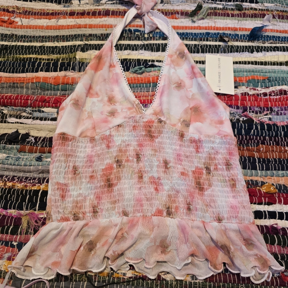Y2k Tank Halter Top Pink Floral Tank Top Y2k Top